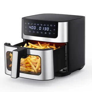 Sweetcrispy 6.34QT Air Fryer Kitchen Appliance with Window, 8 Food Presets, 400°F Max Heat, 90-Min Timer, Nonstick Dishwasher-Safe Basket for Air Fry, Roast, Bake, Stainless Steel, Kitchen Appliances